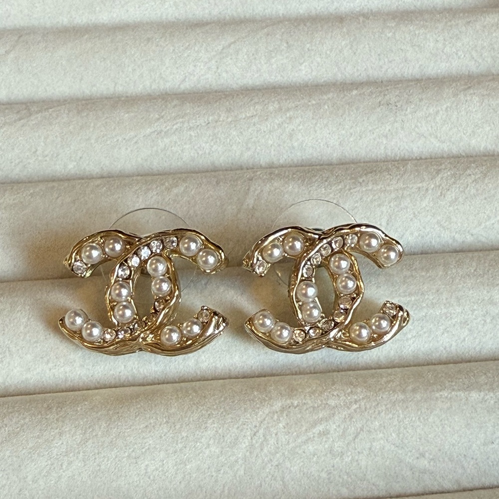 CHANEL Gold and Pearl CC Earrings